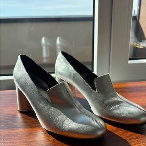 Rachel Comey Silver Leather Block-Heel Women's Pumps